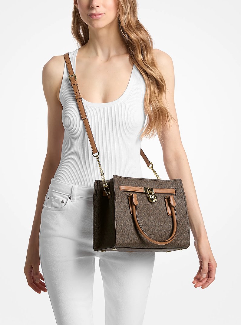 Borsa a tracolla Hamilton Moderne piccola con stampa logo in BRONZO/GHIANDA | Michael Kors