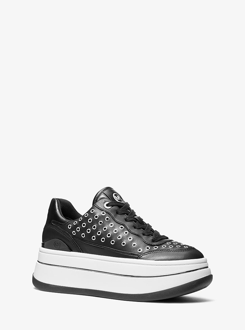 Hayes Grommeted Leather Platform Sneaker in BLACK | Michael Kors