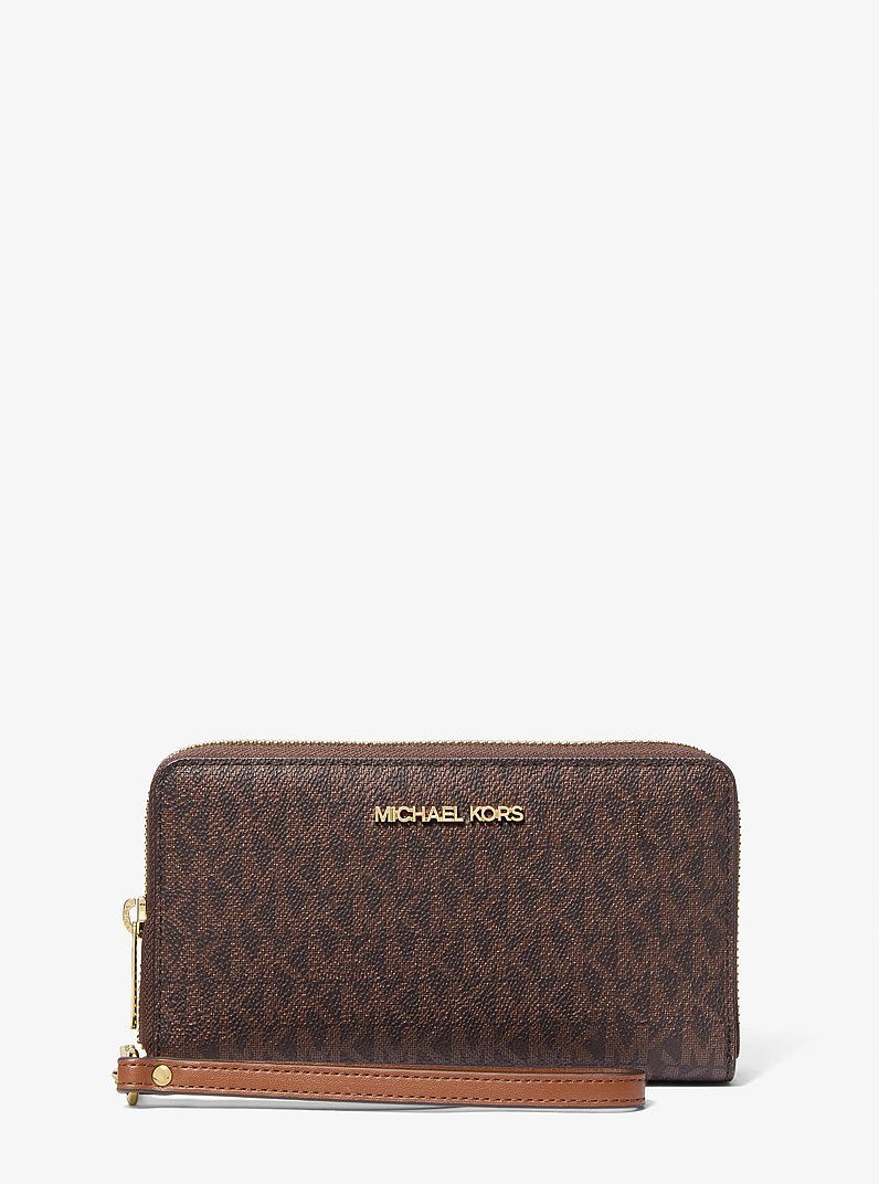 Jet Set Signature Logo Smartphone Wristlet in BROWN | Michael Kors