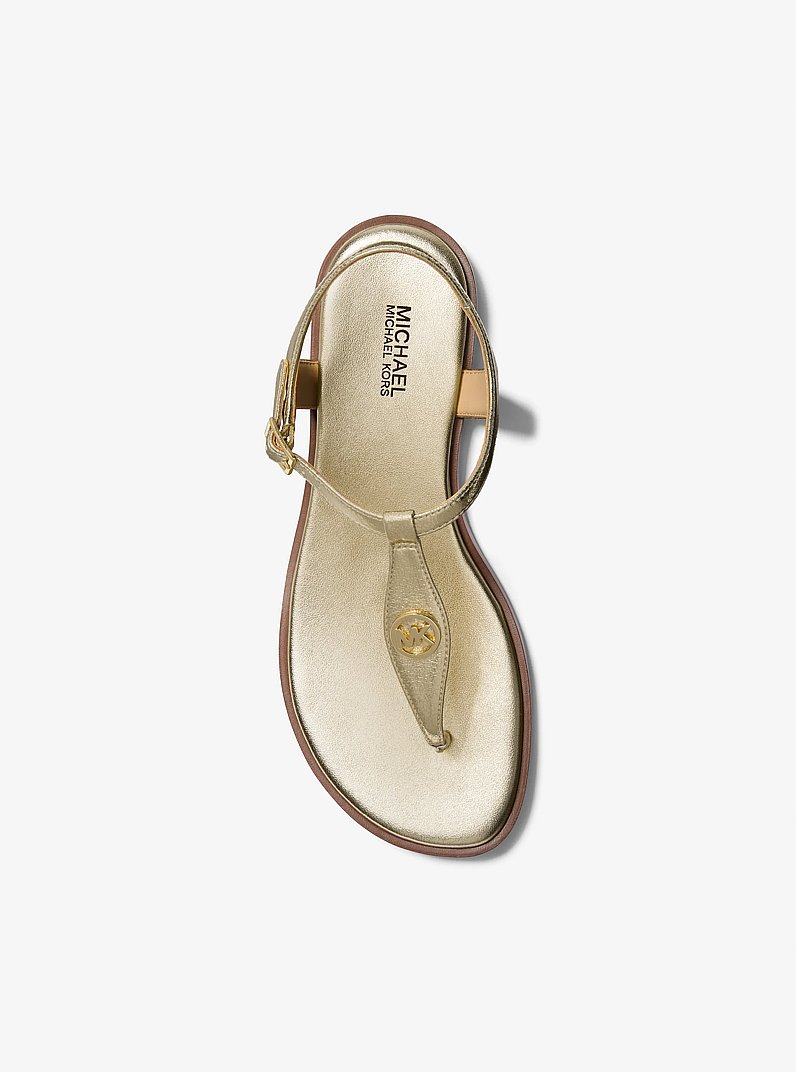 Mallory Metallic T-Strap Sandal in PALE GOLD | Michael Kors
