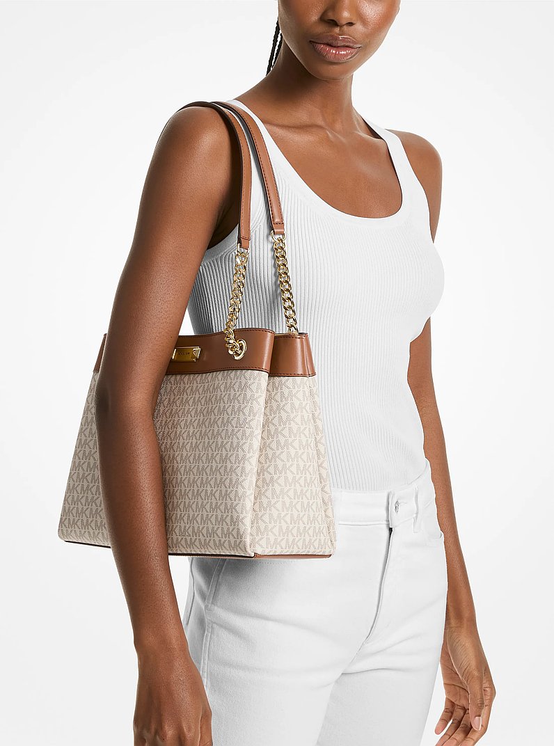 Whitney Medium Signature Logo Tote Bag in VANILLA | Michael Kors