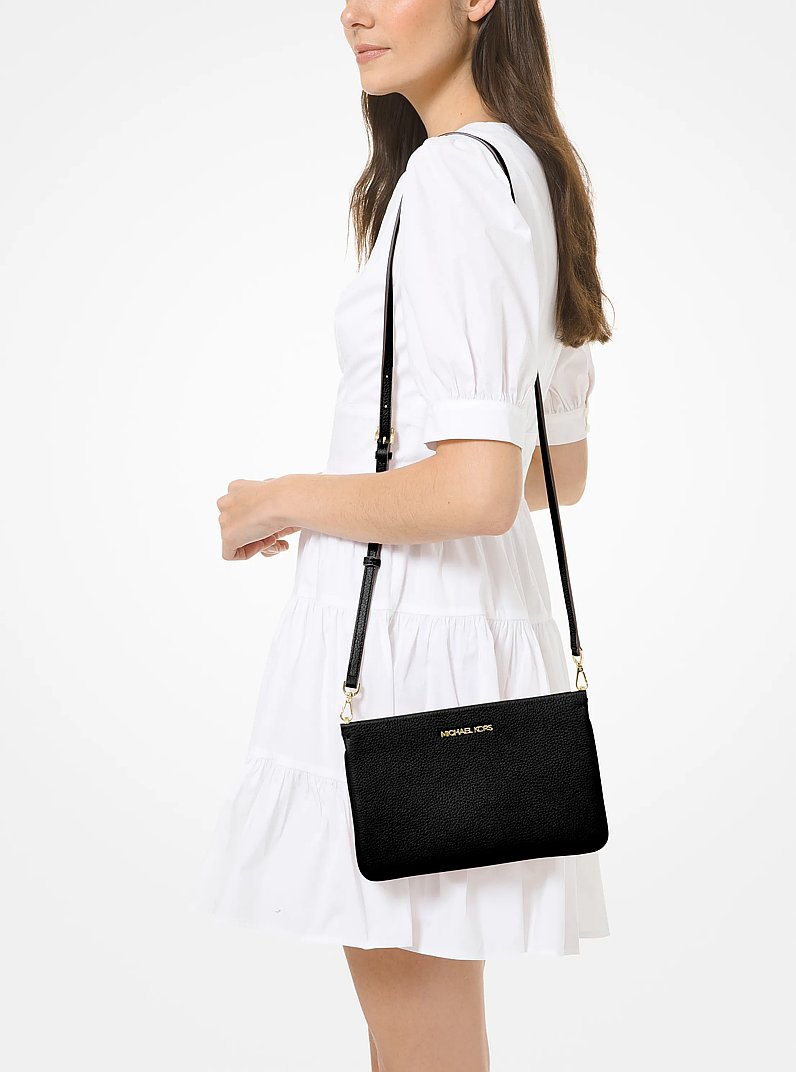 Jet Set Large Pebbled Leather Crossbody Bag in BLACK | Michael Kors