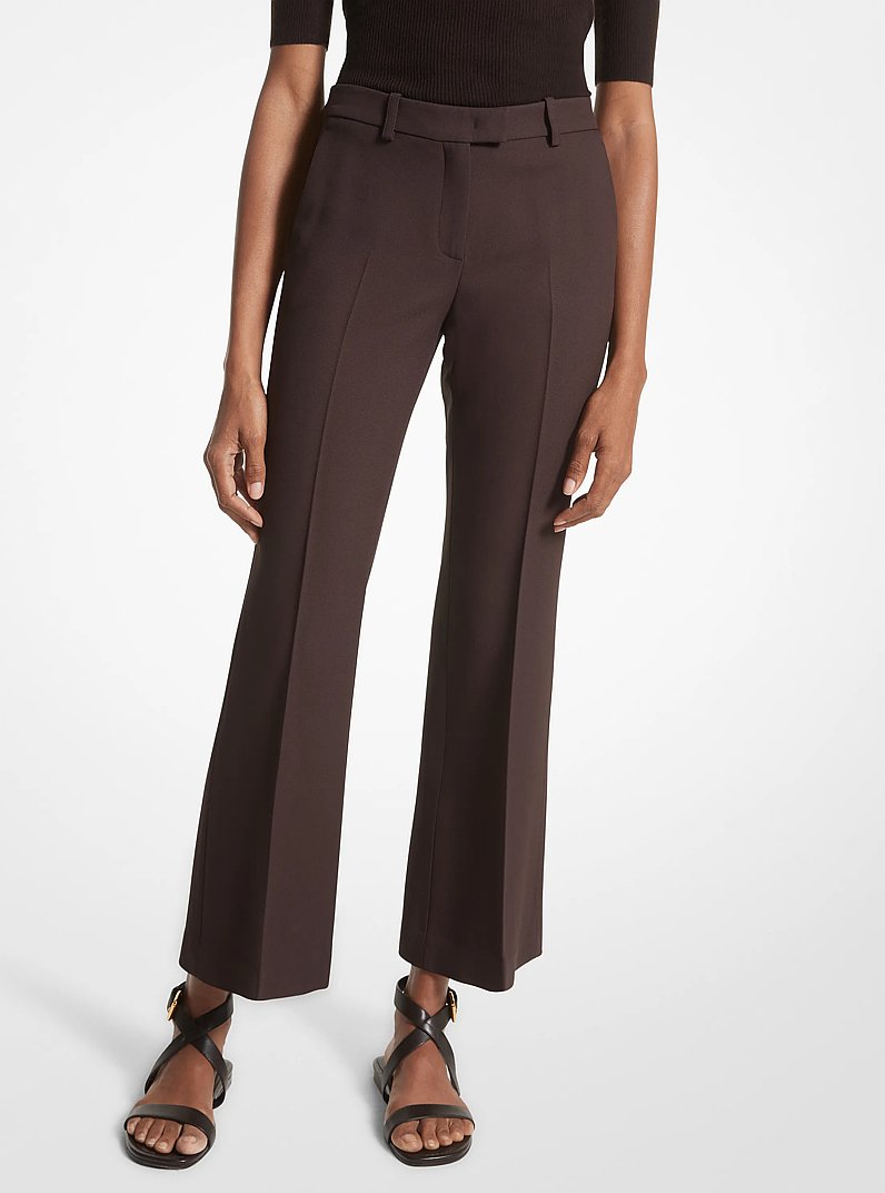 Haylee Double Crepe Sabl&eacute; Cropped Flared Trousers in CHOCOLATE | Michael Kors