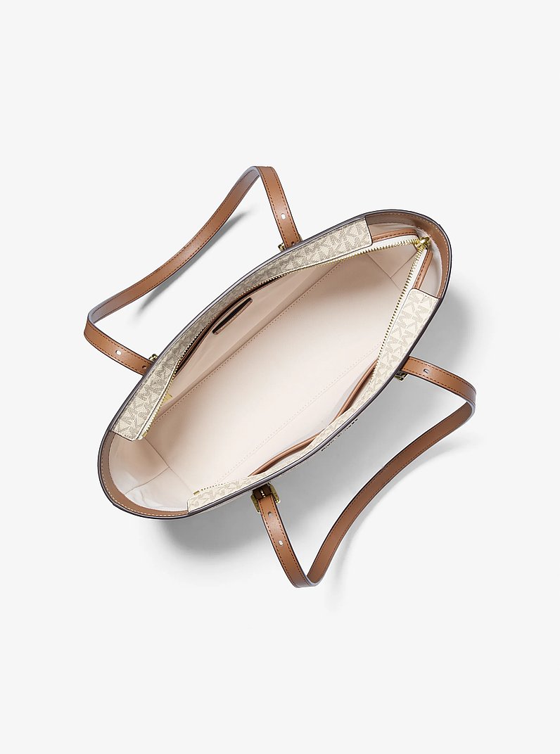 Quinn Medium Signature Logo and Leather Tote Bag in VANILLA/ACORN | Michael Kors