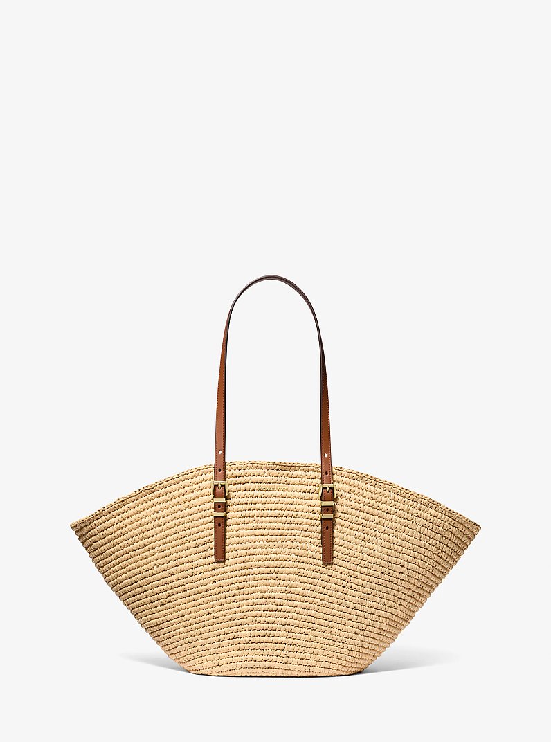 Isa Large Hand-Crocheted Straw Tote Bag in NATURAL/LUGGAGE | Michael Kors
