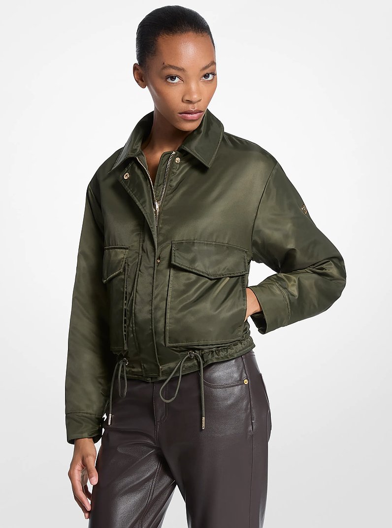 Nylon Cropped Reversible Bomber Jacket in IVY | Michael Kors