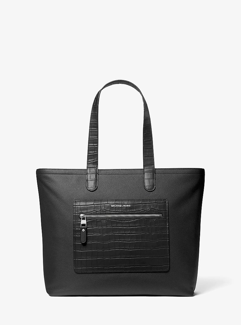 Hudson Crocodile Embossed Leather Top-Zip Tote Bag