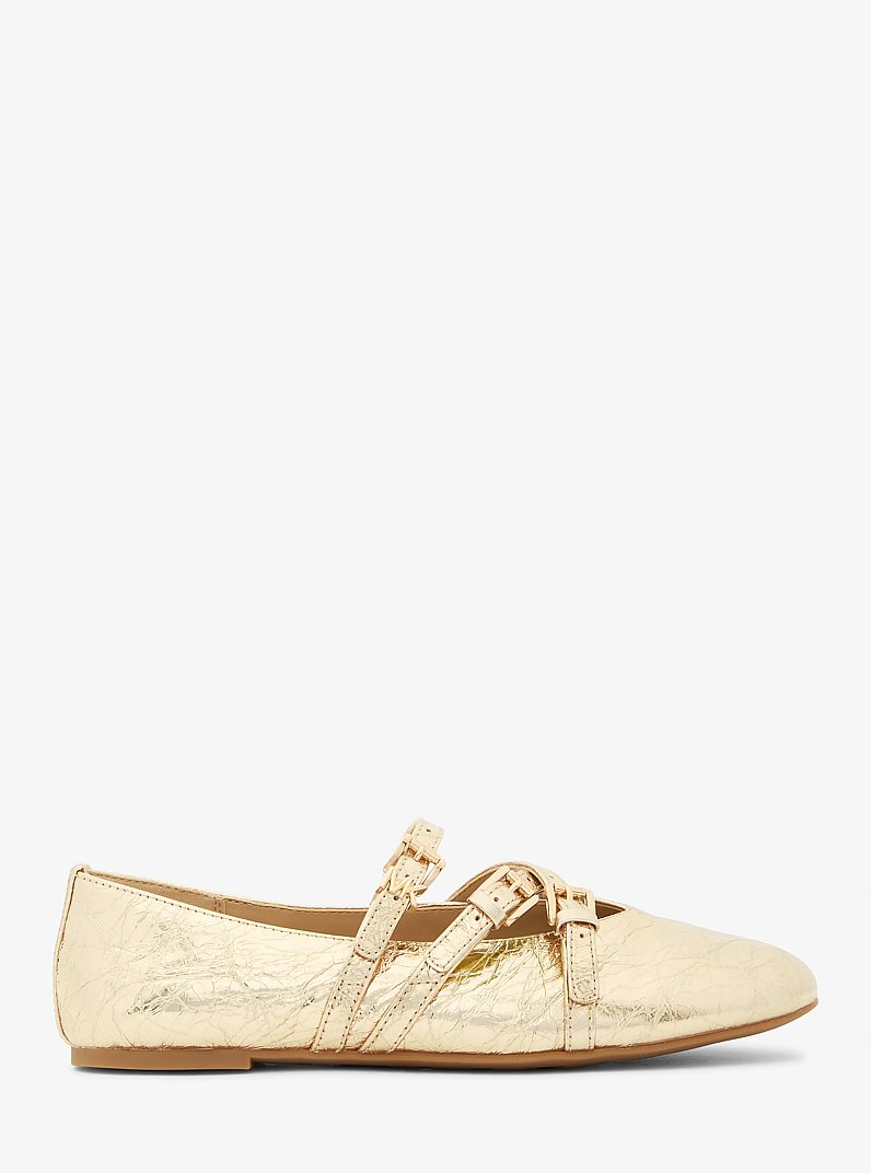 Indy Flex Crackled Metallic Leather Ballet Flat in PALE GOLD | Michael Kors