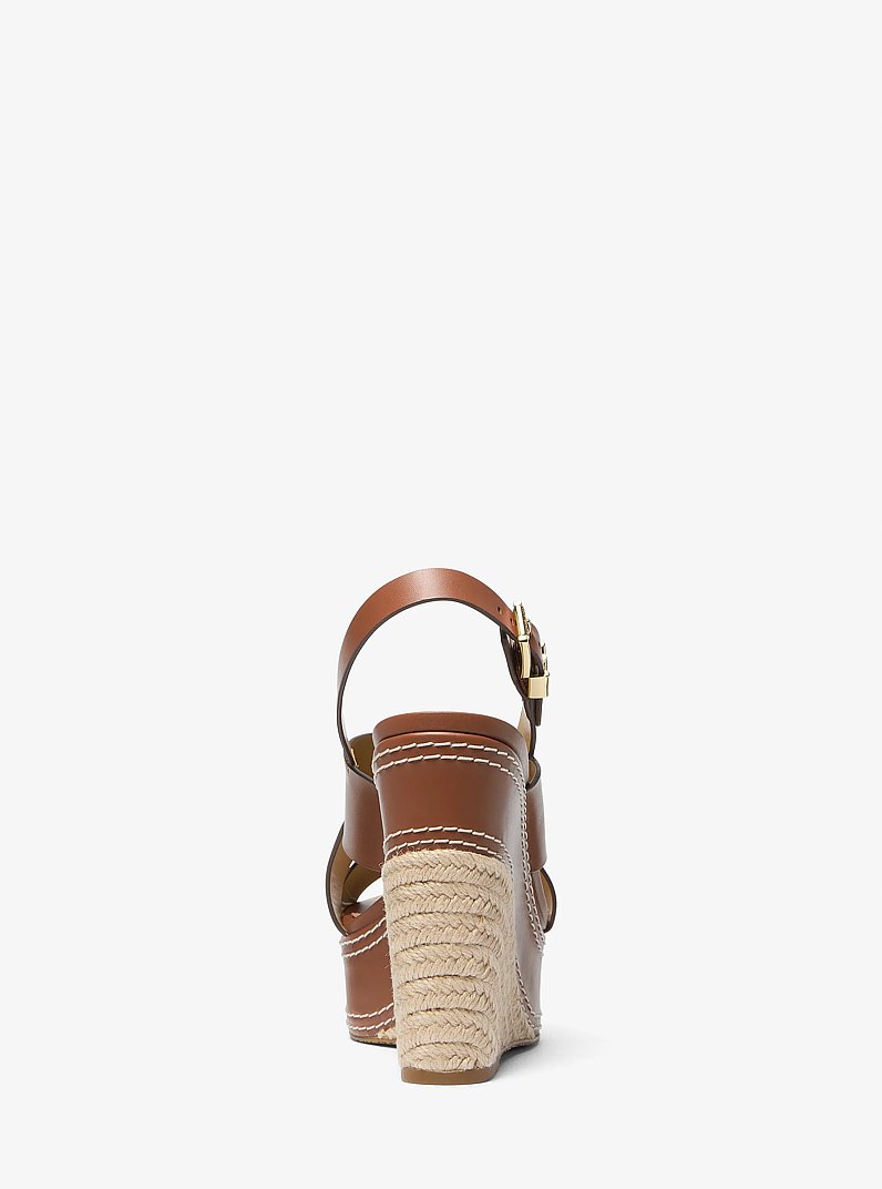 Nora Leather Wedge Sandal in LUGGAGE | Michael Kors
