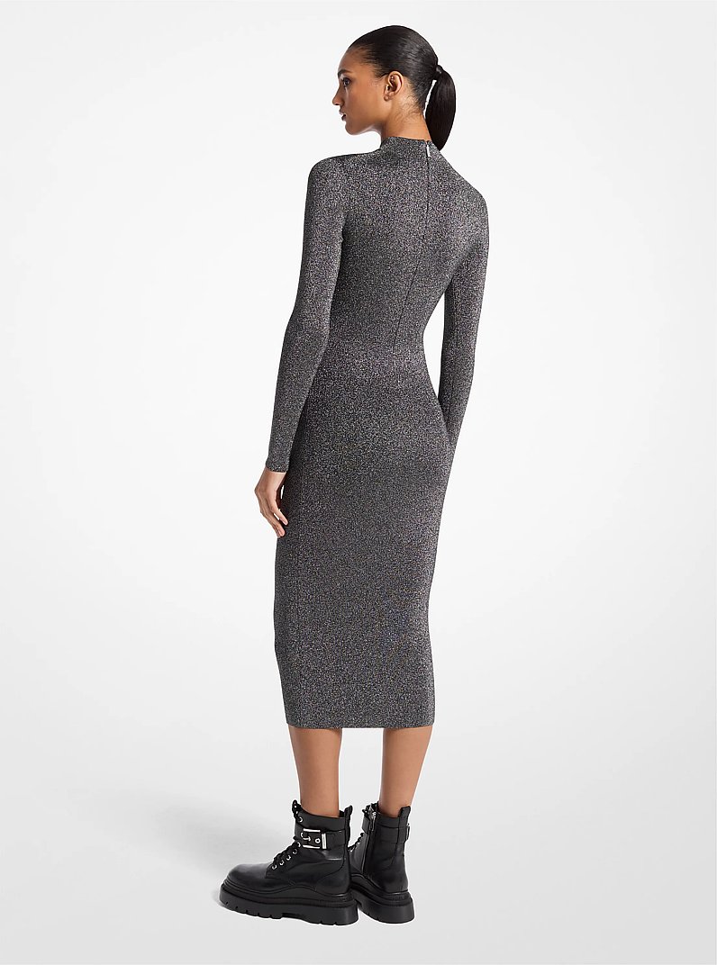 【美品】maison celon rib knit docking dress Metallic Knit Mock Neck Dress in BLACK/SILVER - Sale | Michael