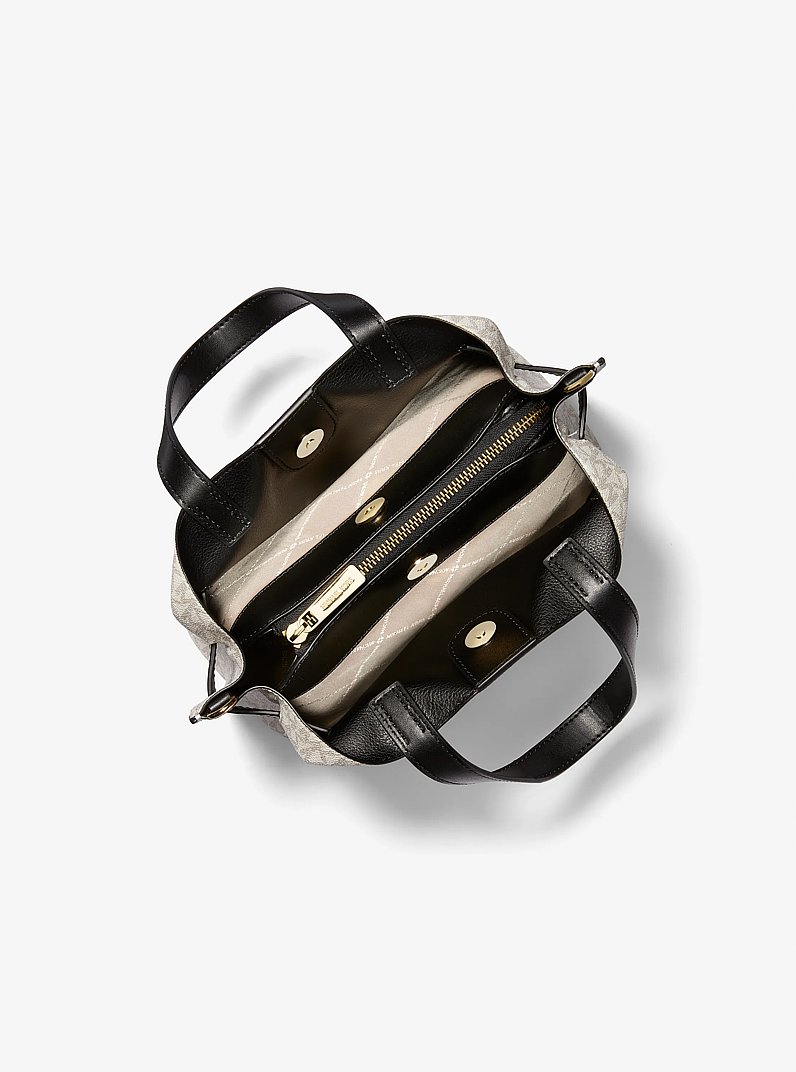 Emilia Small Logo Satchel in VANILLA/BLACK | Michael Kors