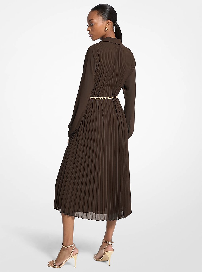 Pleated Georgette Shirtdress in CHOCOLATE | Michael Kors