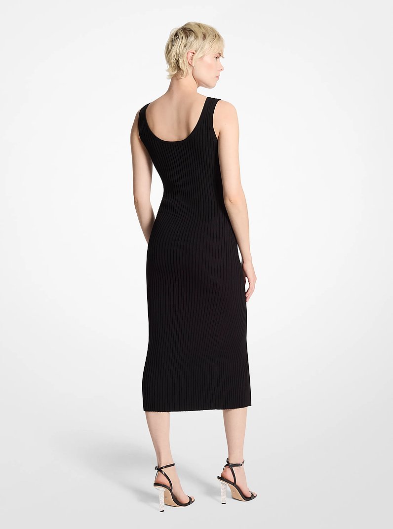 Ribbed Stretch Knit Zip Dress in BLACK | Michael Kors