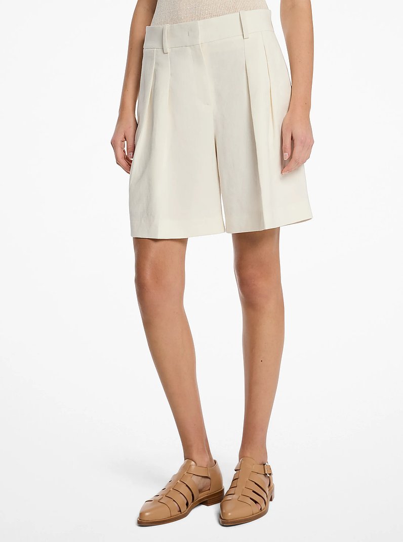 Linen Pleated Trouser Shorts in ECRU | Michael Kors