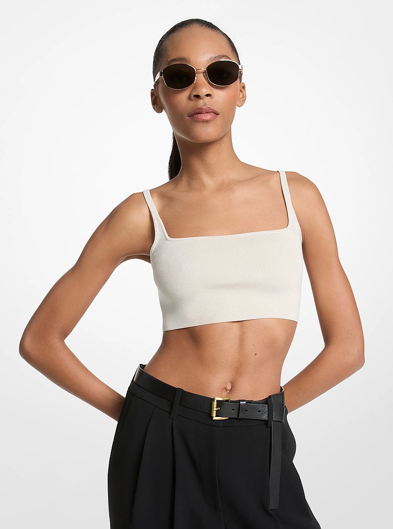 Viscose Blend Cropped Tank Top in SOFT ECRU | Michael Kors