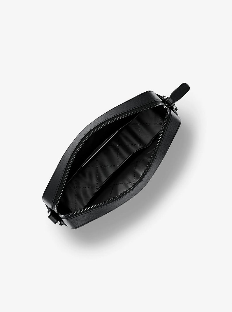 Jet Set Logo Embossed Leather Crossbody Bag in BLACK | Michael Kors