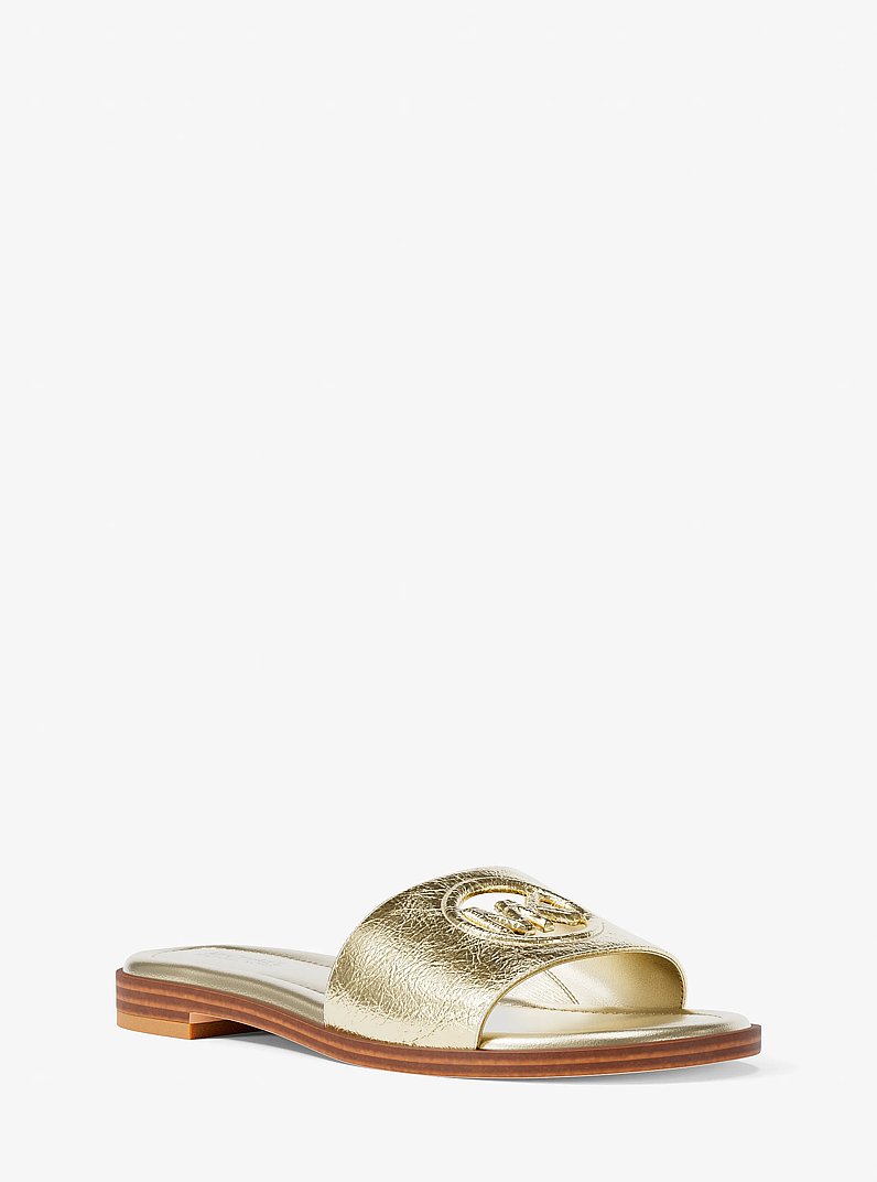 Carissa Crackled Metallic Slide Sandal in PALE GOLD | Michael Kors