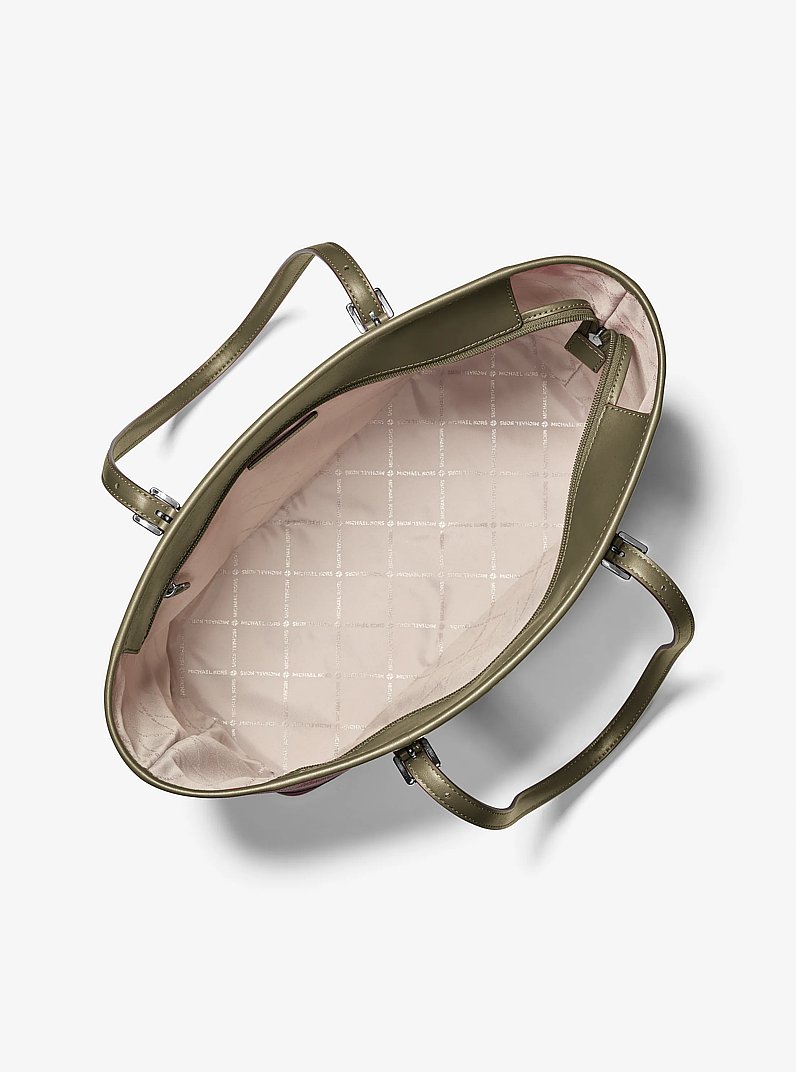 Jet Set Large Printed Signature Logo Tote Bag in OLIVE | Michael Kors