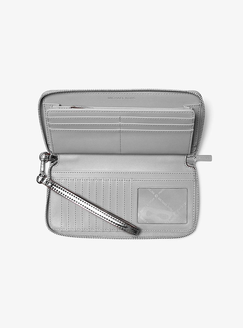 Jet Set Large Patent Logo Debossed Continental Wallet in SILVER | Michael Kors