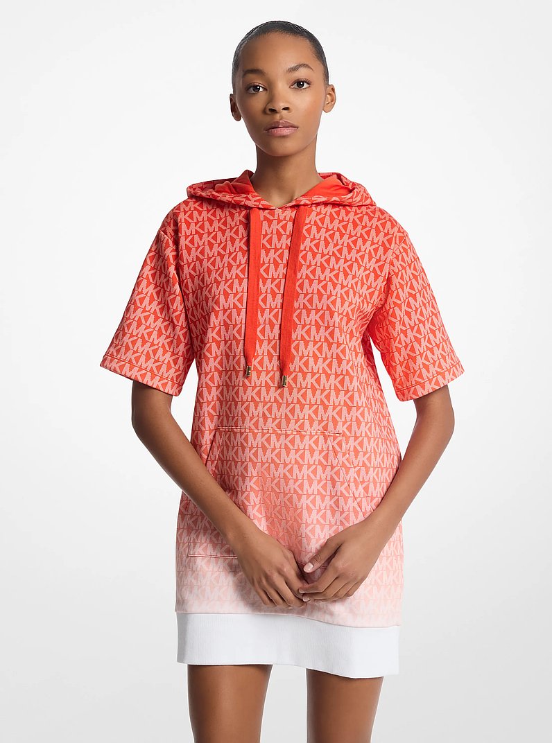 ombré signature logo cotton terry hoodie dress in RED CLAY - Sale natalie stripe pocket trims and Fuchsia 2026 Long Mother Color:BLUE-MUL