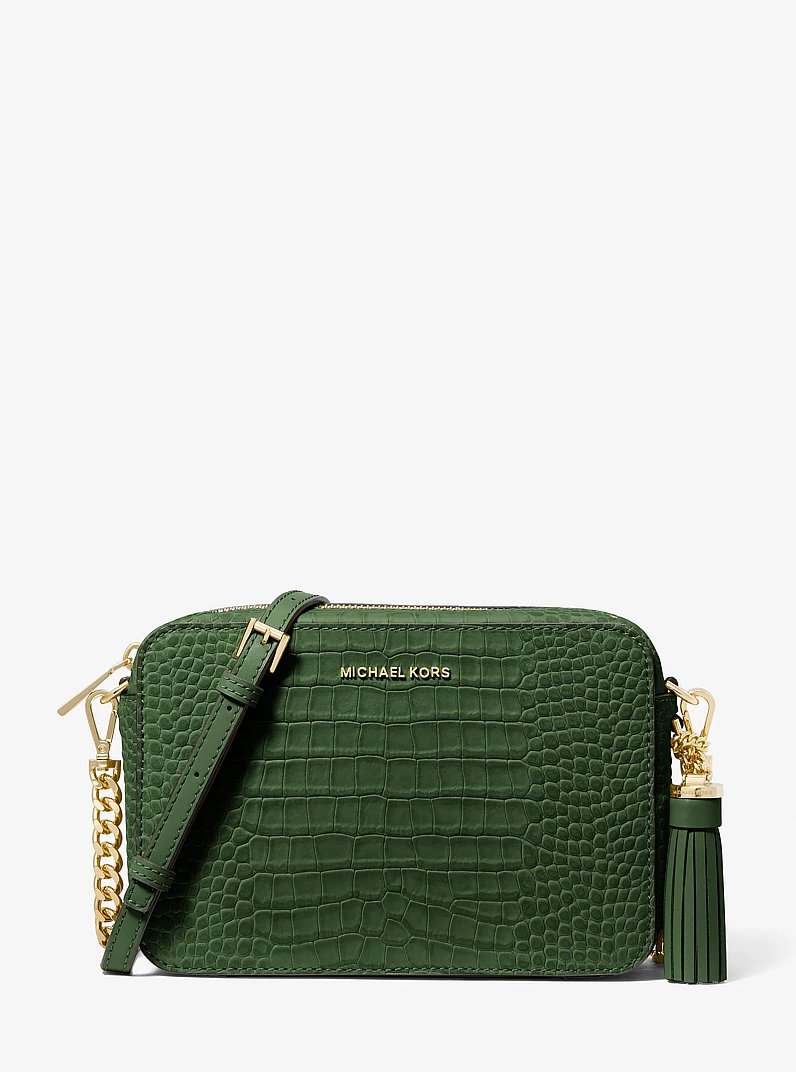 Jet Set Medium Crocodile Embossed Leather Crossbody Bag in AMAZON GREEN | Michael Kors