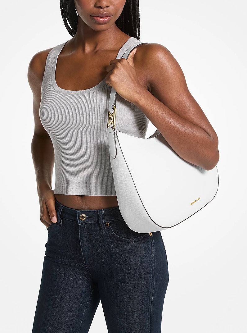 Kensington Large Pebbled Leather Hobo Shoulder Bag in OPTIC WHITE | Michael Kors