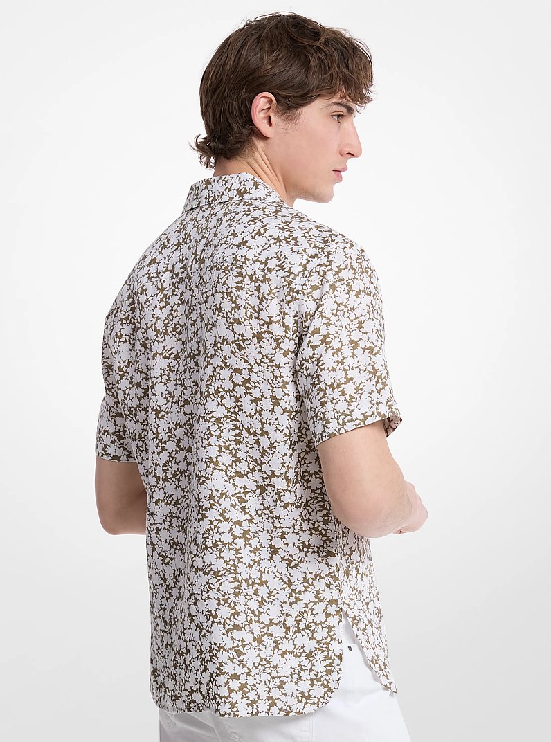 Chemise Camp en lin &agrave; motif floral in VERT SAFARI | Michael Kors
