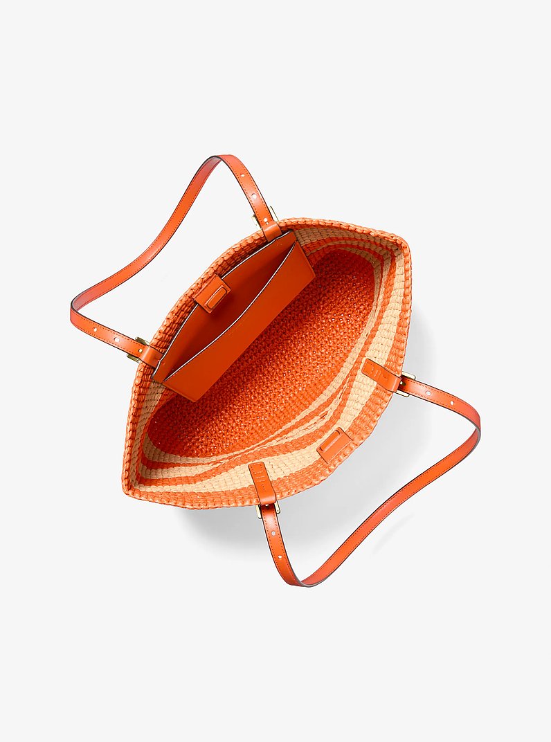 Borsa tote Quinn grande in paglia lavorata a mano in ARANCIO PUNCH | Michael Kors