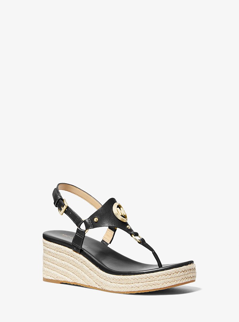 Casey Leather Wedge Sandal in BLACK | Michael Kors