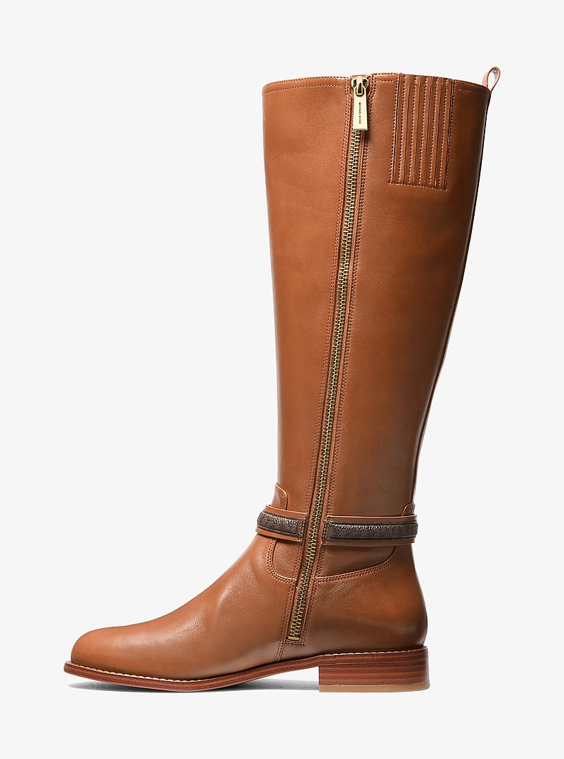 Bota Mindy ancha de piel con logotipo exclusivo in LUGGAGE MULTI | Michael Kors