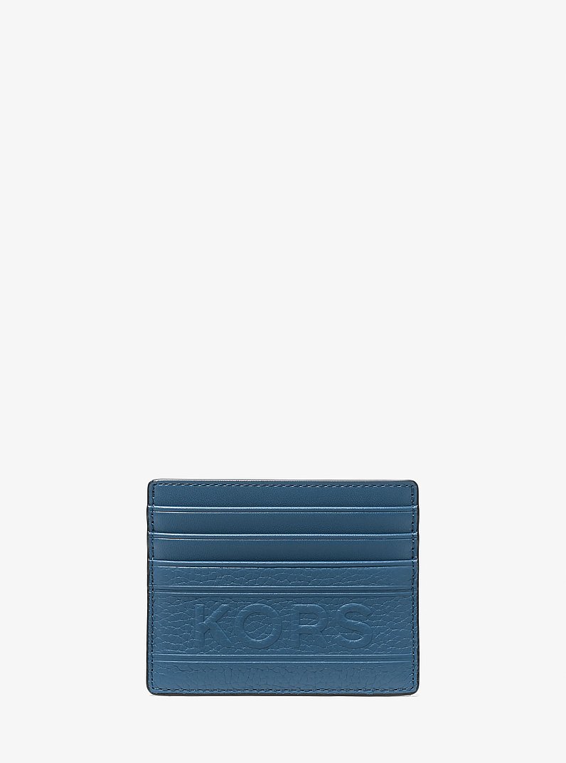 Hudson Embossed Pebbled Leather Tall Card Case in DK CHAMBRAY | Michael Kors