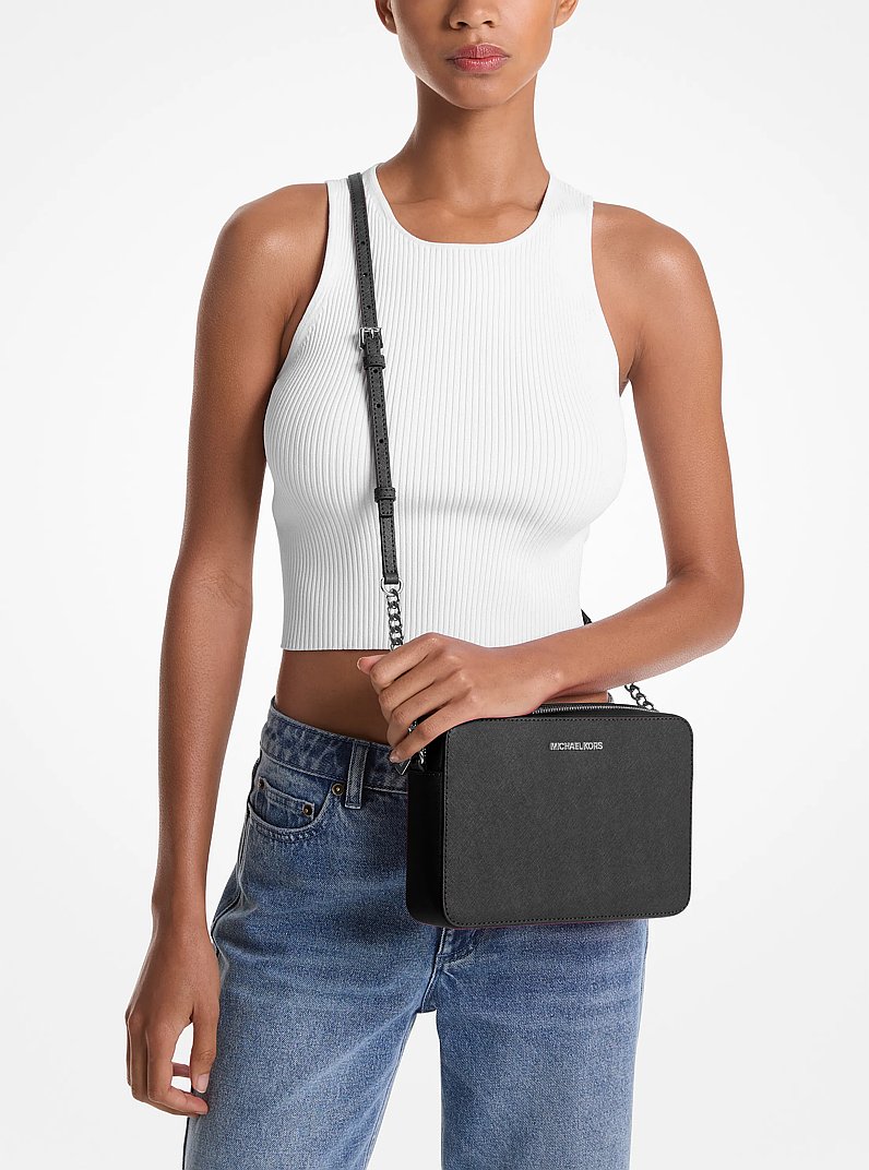 Jet Set Large Saffiano Leather Crossbody Bag in BLACK - Sale