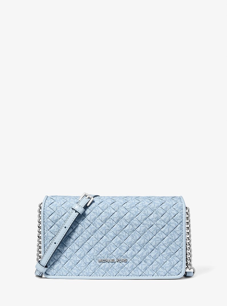 Jet Set Travel Woven Signature Logo Crossbody Bag in PALE OCEAN | Michael Kors