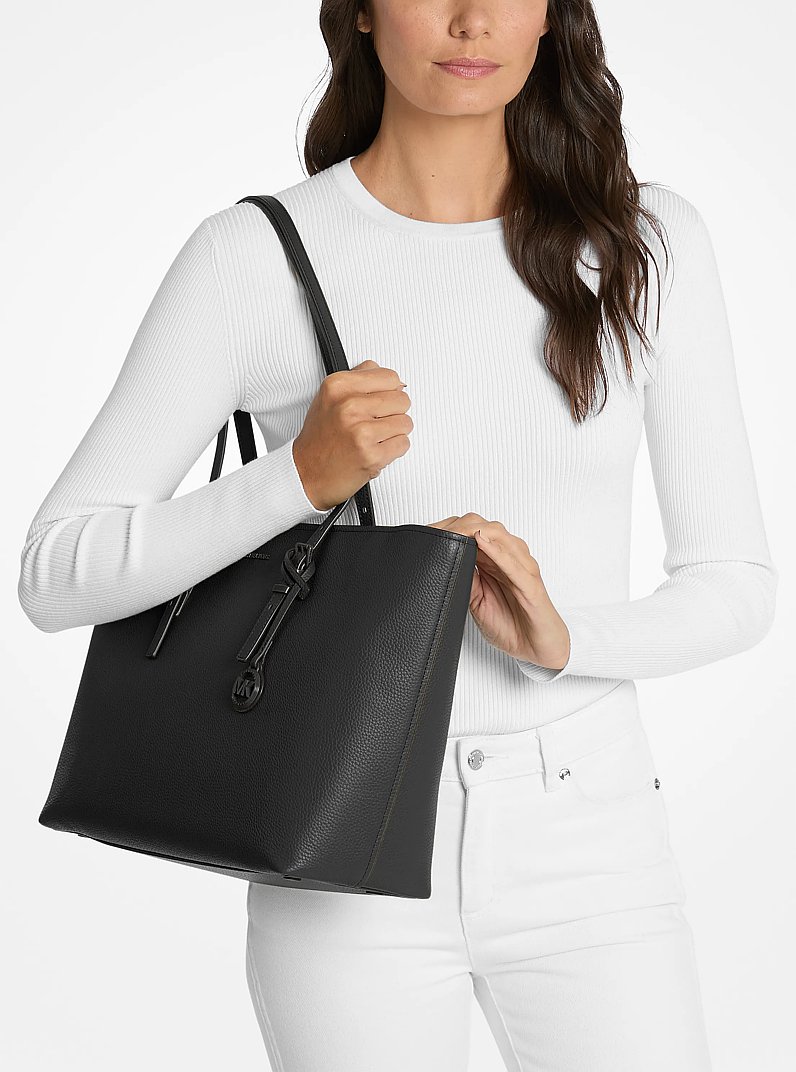 Quinn Large Pebbled Leather Tote Bag in BLACK | Michael Kors