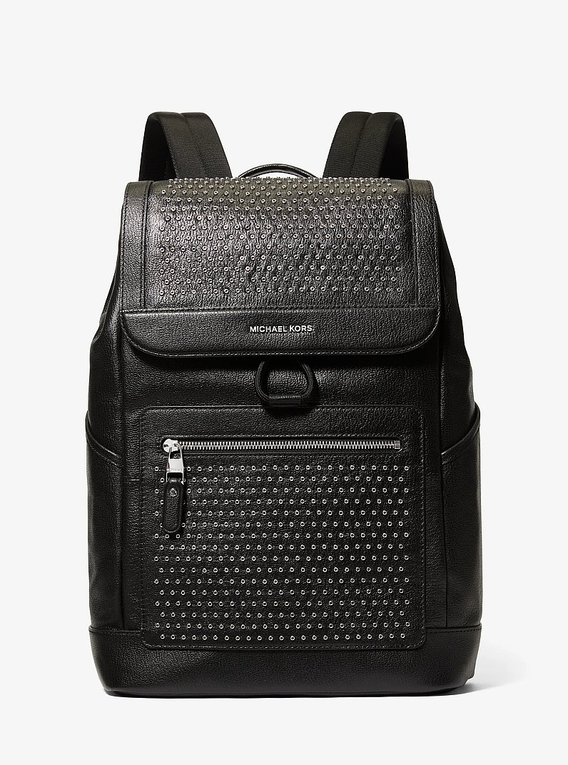 Hudson Medium Grommeted Leather Backpack in BLACK | Michael Kors
