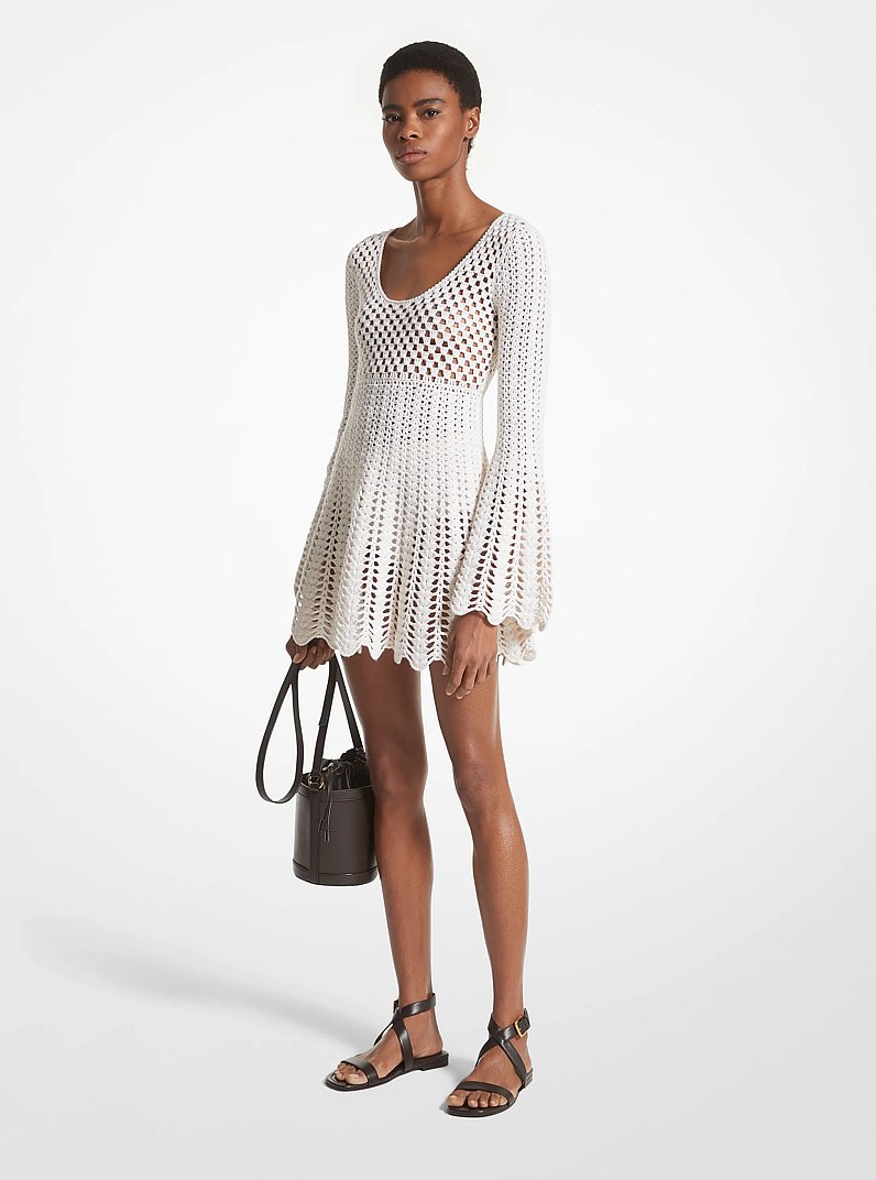 Hand-Crocheted Cotton and Cashmere Dress in OPTIC WHITE | Michael Kors