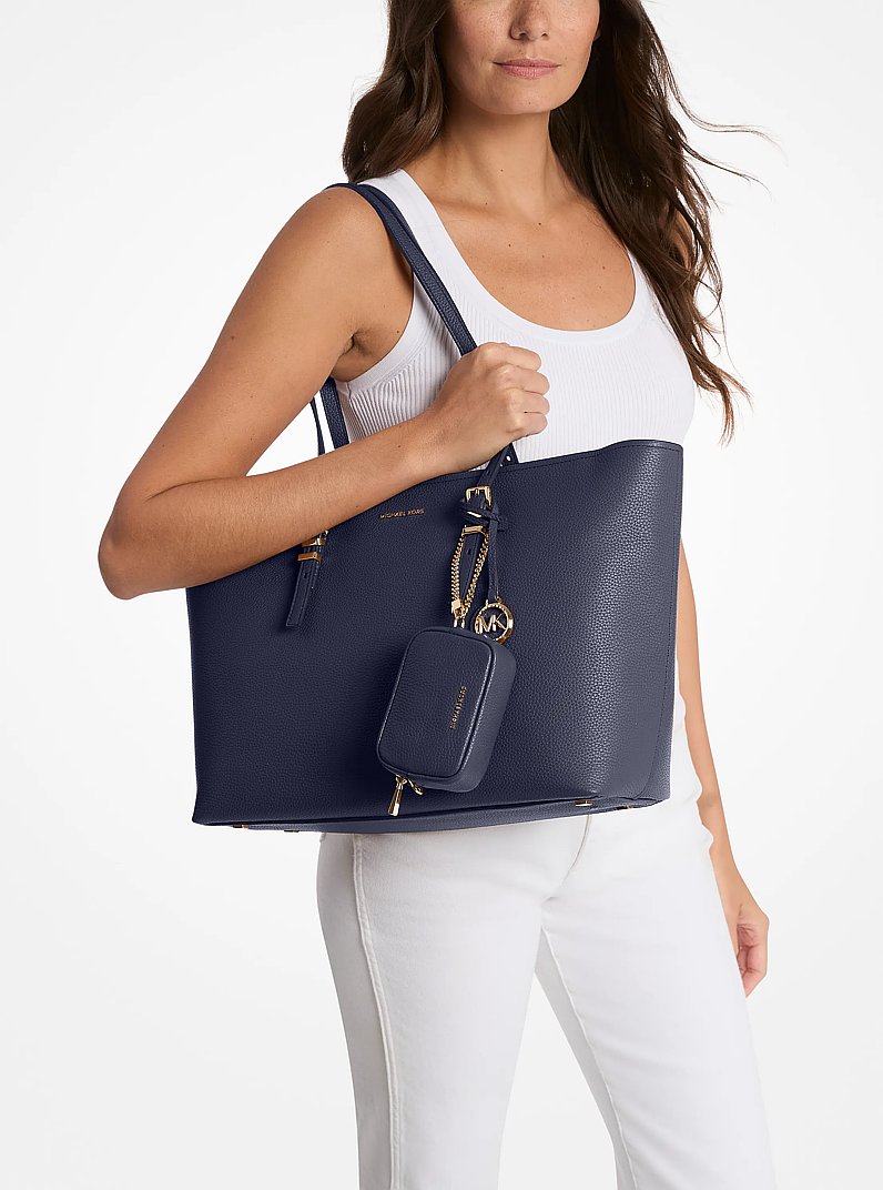 Quinn Large Pebbled Leather Tote Bag in DRESS BLUES | Michael Kors