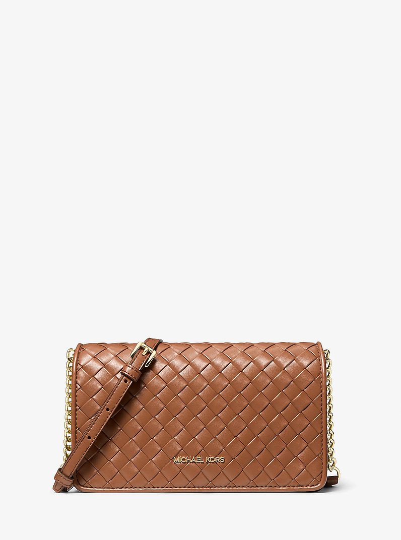 ⭐ Jet Set Medium Woven Crossbody Bag in LUGGAGE - Sale | Michael