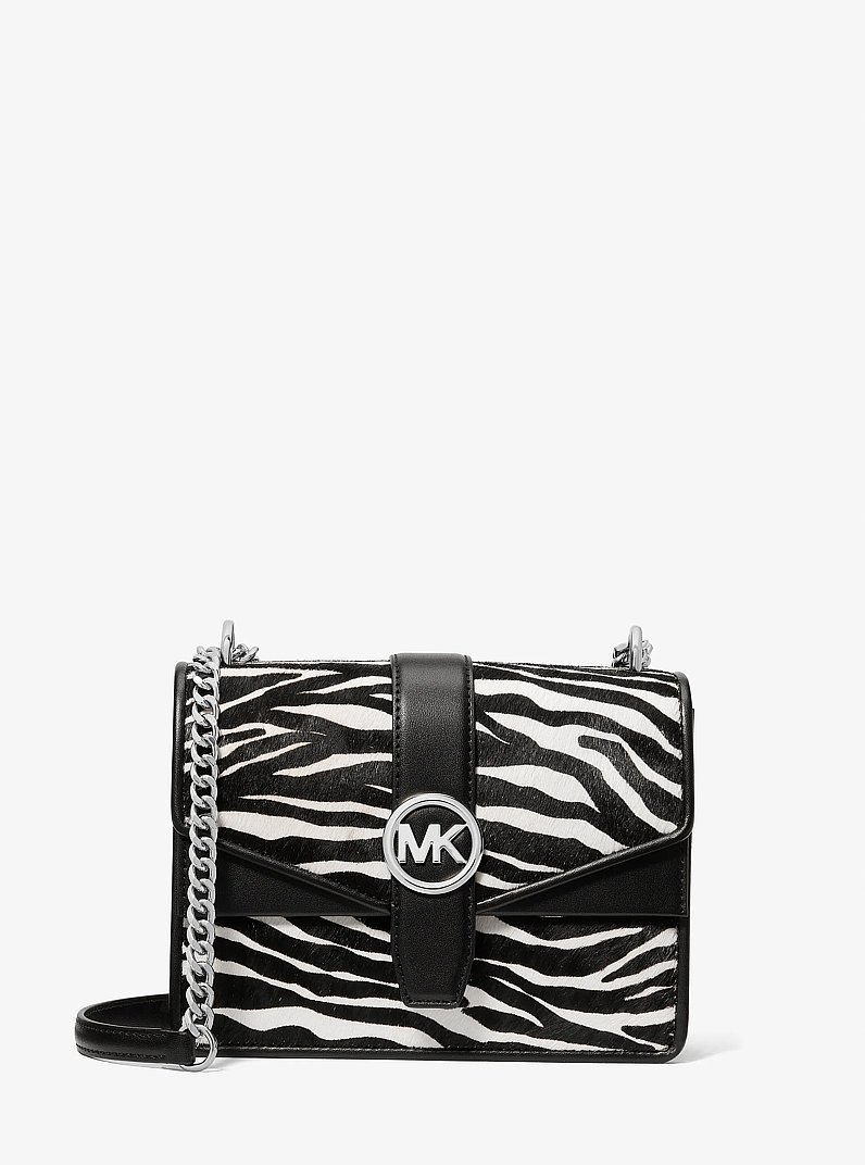 Greenwich Small Zebra Print Calf Hair Crossbody Bag in BLACK | Michael Kors