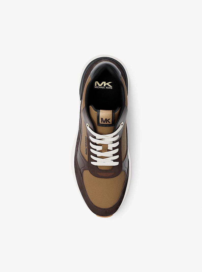 Trevor Leather and Corded Twill Trainer in CHOCOLATE COMBO | Michael Kors