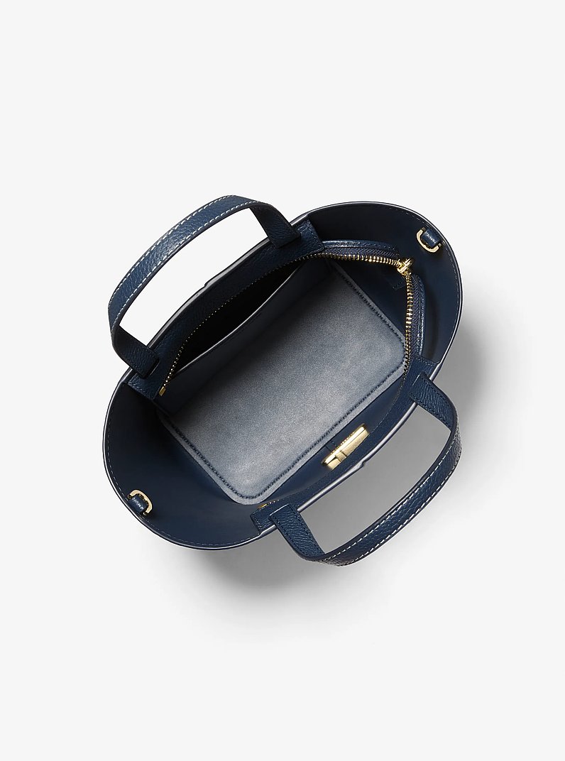 Flora Medium Signature Logo and Pebbled Leather Crossbody Bag in ADMRL/PLBLUE | Michael Kors