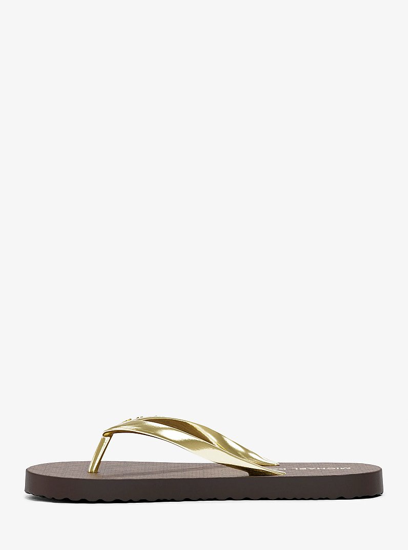Signature Logo Flip Flops in BROWN | Michael Kors