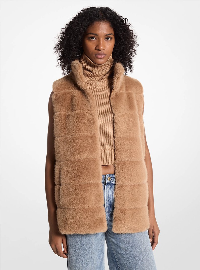Quilted Faux Fur Vest in CAMEL | Michael Kors