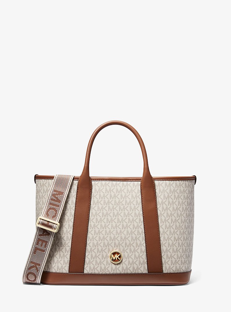 Luisa Medium Signature Logo Satchel in VANILLA/LUGGAGE | Michael Kors