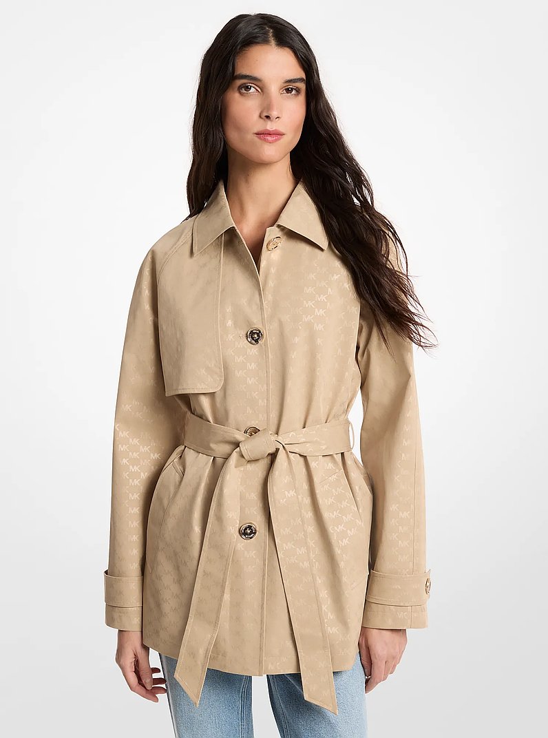 Cropped Logo Print Woven Trench Coat in KHAKI | Michael Kors