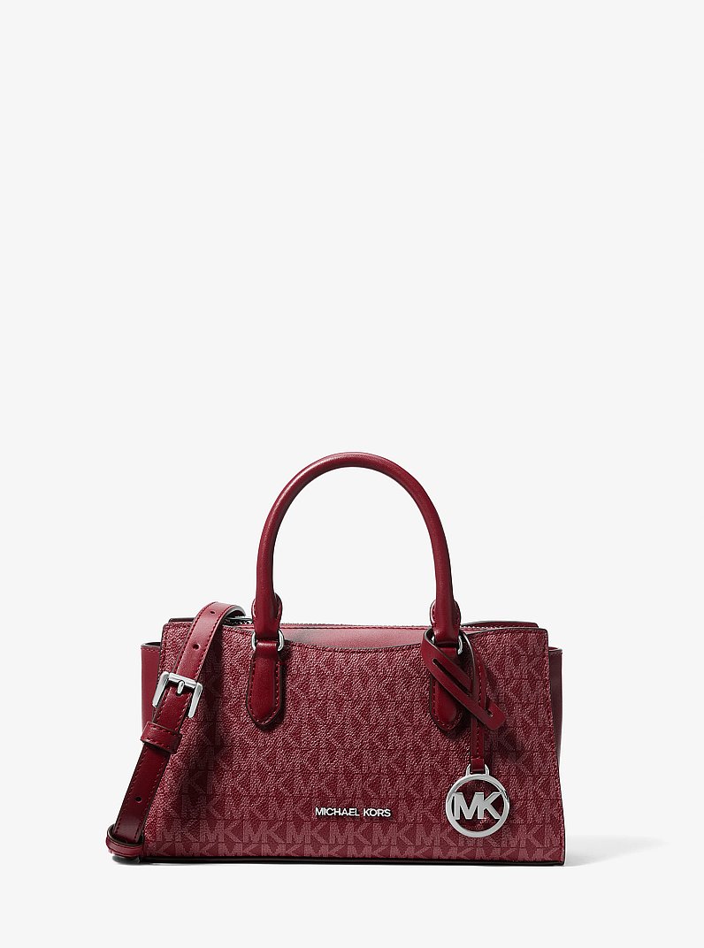 Arden Small Signature Logo Messenger Bag in MAROON | Michael Kors