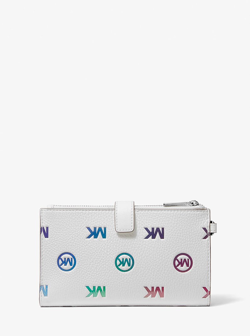 Jet Set Travel Rainbow Logo Embossed Wristlet in OPTIC WHITE | Michael Kors