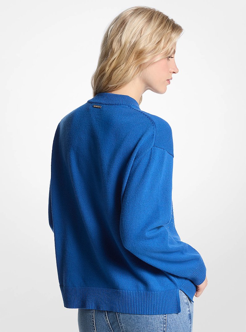 Embellished Logo Cotton Blend Sweater in GALAXY BLUE | Michael Kors