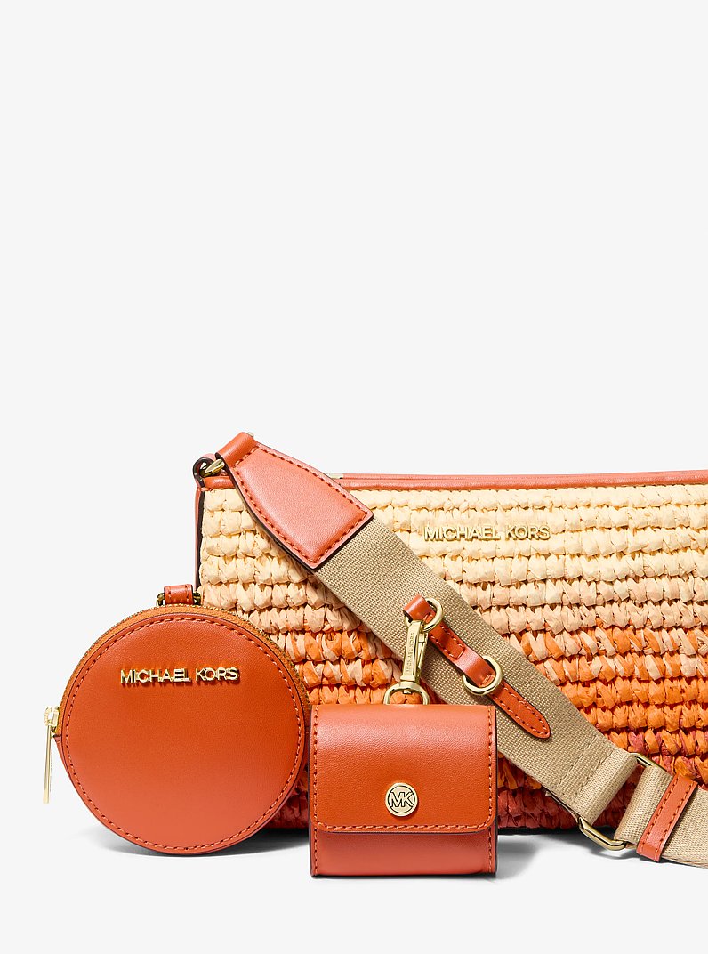 Jet Set Small Ombr&eacute; Straw Crossbody Bag with Case for Apple Airpods Pro&reg; in RED CLAY | Michael Kors