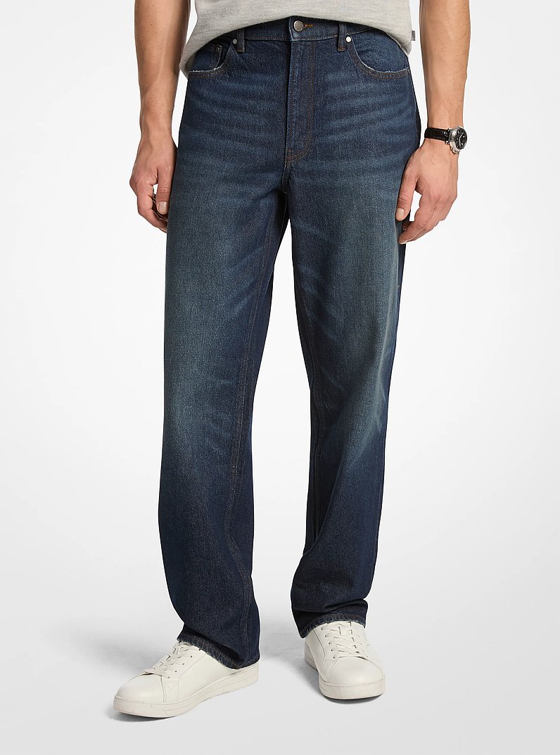 Finn Straight Fit Denim Jeans in MID BLUE FADE WASH - Sale